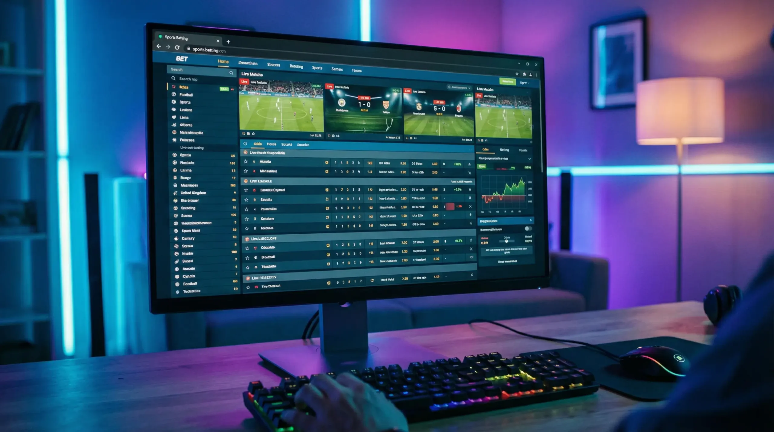 Interfaz de 1xBet mostrando múltiples mercados de fútbol simultáneos