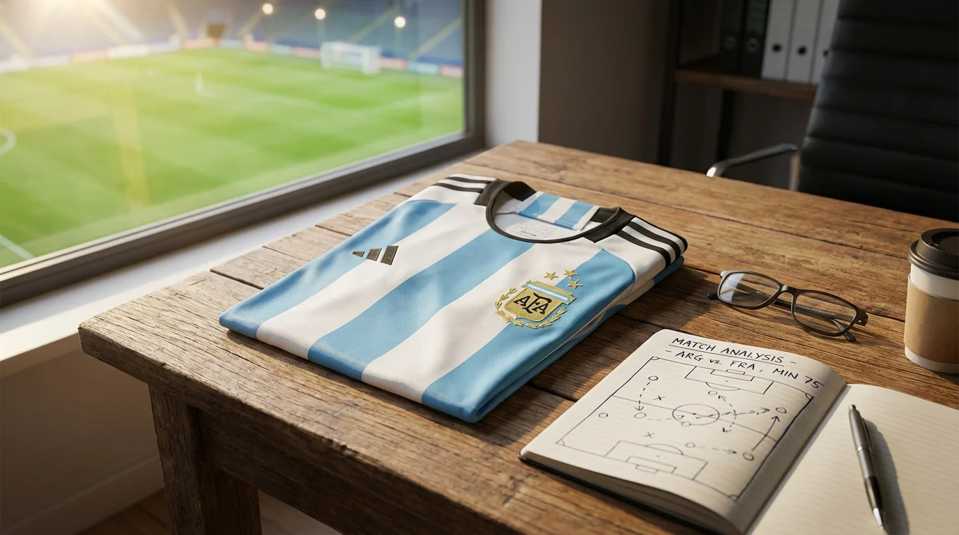 Camiseta de la Selección Argentina junto a pizarra de análisis de cuotas