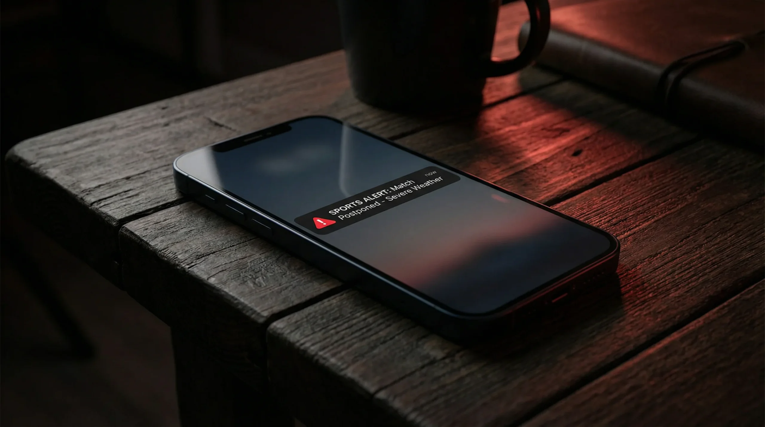Celular con mensajes de pronosticador junto a billetes y señales de advertencia